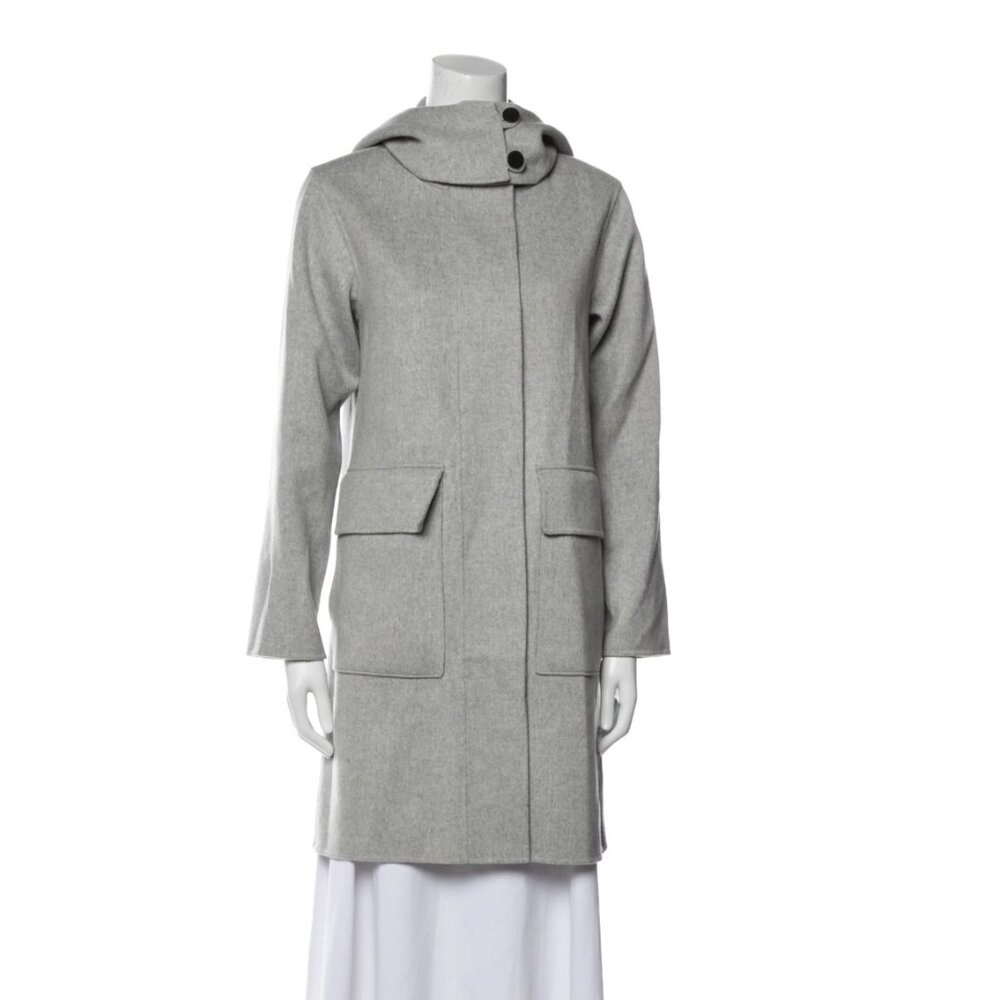 THEORY Gray Hooded Coat Wool/Cashmere blend size small EUC